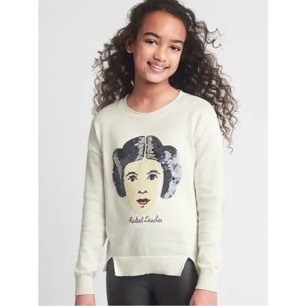 Gap Star Wars Cream 'Rebel Leader' Princess Leia Sequin Sweater Sz M (8)